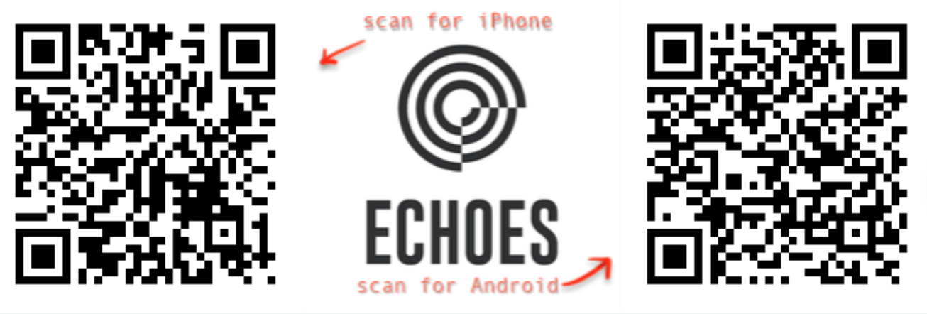 Echoes logo with directions to scan the QR to the left for iPhone and the QR to the right for Android